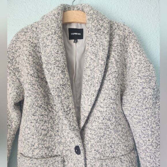 Express Textured Cream Teddy Coat Wool Blend - Picture 2 of 9